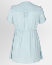 CHERRY MELON Woven Mandarin Shirt Short Sleeve Misty Blue