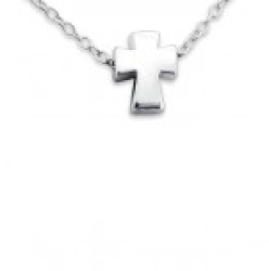 B105-css9-22 Sterling Silver Tiny Baby Childrens Cross Necklace 5 X 6mm On ... - Cross With Stone