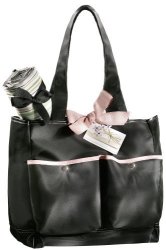 Basq Signature Black With Pink Piping Diaper Bag And Changing Pad.