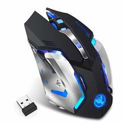 Mchoice??hxsj M10 Wireless Mouse Rechargeable 7 Color Backlight Breathing For Desktop Gaming Laptops Black