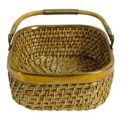 Square Metal Fencing With Handle Willow Basket Decorative Wooden Wicker Baskets PWN-CB34A