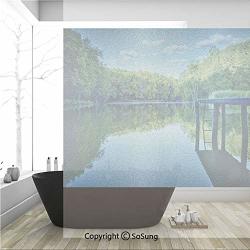 3D Decorative Privacy Window Films Wooden Bridge Trees Forest Along The River Lake Clouds Honeymoon Landscape Picture No-glue Self Static Cling Glass Film For