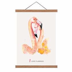 Flamingos Couple Love Each Others Canvas Painting Hanger Posters Prints Wall Art Dining Room Home Decor Ready To Hang With Teak Wood Frame 16X24