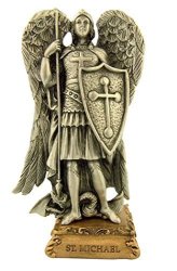 Pewter Saint St Michael The Archangel Figurine Statue On Gold Tone Base 4 1 2 Inch