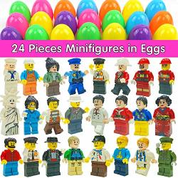 MAXSASI 24 Pcs Easter Eggs Filled With Minifigure Toy Inside Assortment Of Building Bricks Community People Easter Party Favors Stocking Stuffers For Kids Building