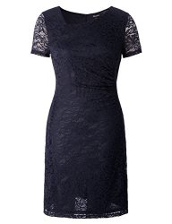 Chicwe Women's Plus Size Lined Stretch Floral Lace Asymmetric Neck Jazz Dress - Knee Length Casual Party Cocktail Dress 1X