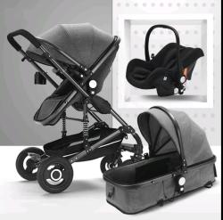 BABY Pram Stroller - 4 Wheel 3 In 1 Function Foldable Pram With Car Seat- Mint Green