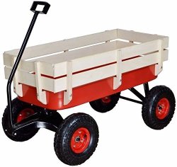 Ghp Kids' All Terrain Outdoor Wagon Pulling W Wood Railing Air Tires - 35L X 17W X 20H