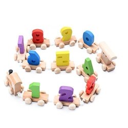 Wenasi Digital Wooden Train Small Train Blocks Sets Colorful 0-9 Number Figures Railway Educational Toy For Toddlers Kids
