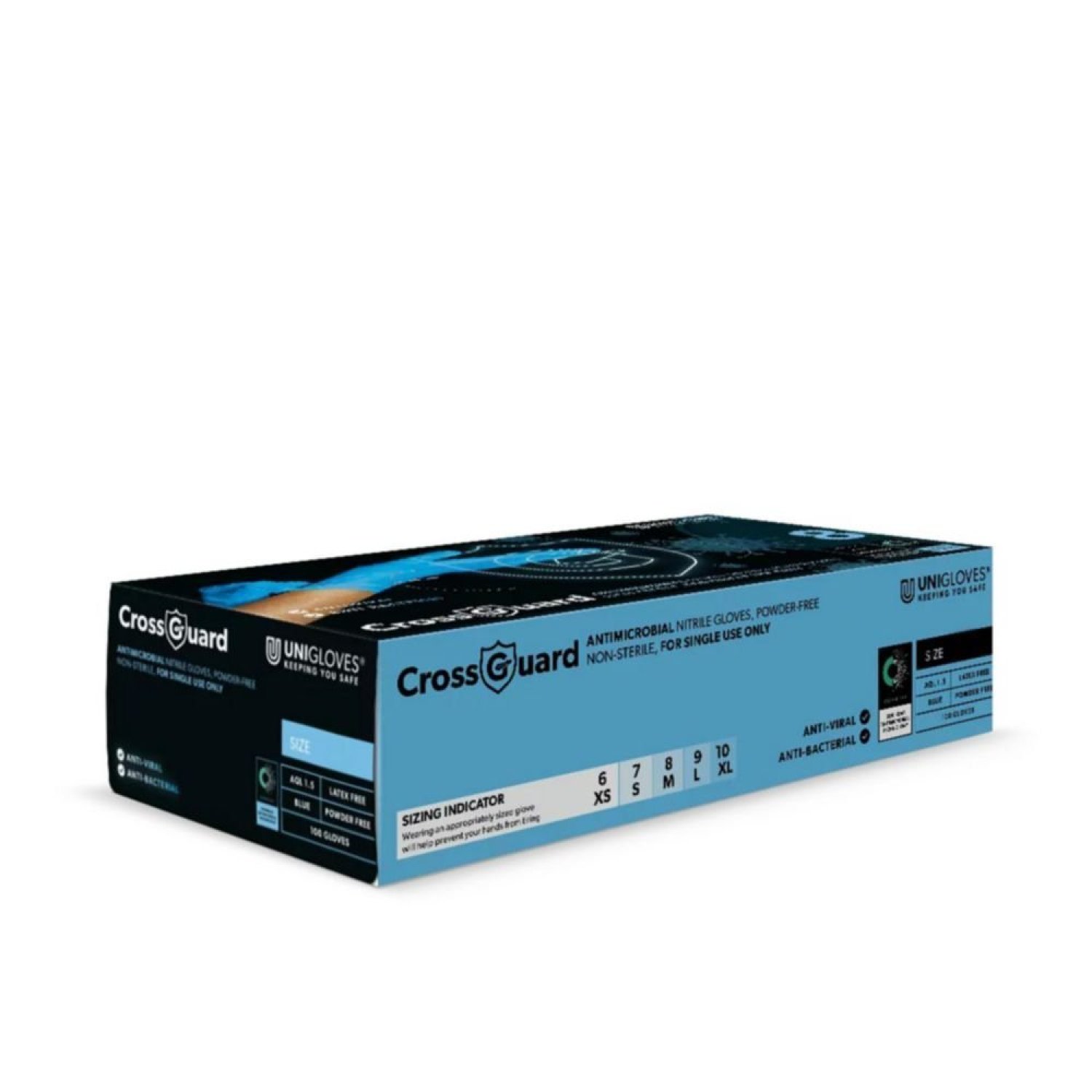 Nitrile Gloves Crossguard M 7-8 Antimicrobial Blue Powder-free Pack Of 100 - At A Discount