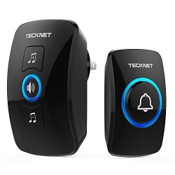 Wireless Doorbell Tecknet Remote Waterproof Plug In Wireless Door Bell Chime Kit With LED Light 1 Receiver And 1 Push Button Operating At 820-FEET Range With 32 Chimes