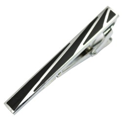 Men Plain Silver Black Enamel Chrome Metal Necktie Clip Clasp Bars Pins