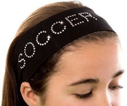 Soccer Rhinestone Cotton Stretch Headband Black