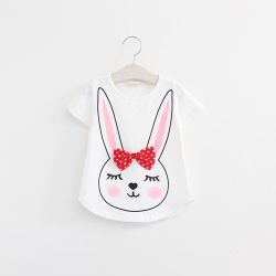 Rabbit Cartoon T-shirts For Girls - White 4t