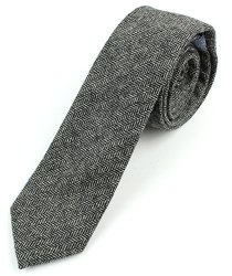 Men's Wool Herringbone Skinny Necktie Tie - Black