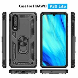 For Huawei P30 Lite Metal Ring Holder Case Impact Resistant Silicone Suppost Back Cover Case For Huawei P30 Lite Black Shell Case For Huawei