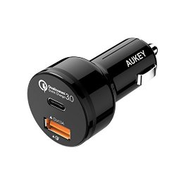 AUKEY Car Charger With 5v 3a Usb C & Quick Charge 3.0 Dual-port For Samsung S7 edge Nexus 5x 6p And More