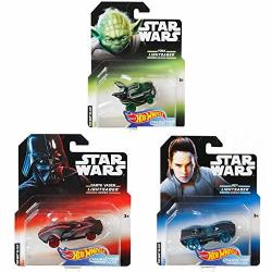 Hot Wheels Star Wars Lightsaber Series Yoda Darth Vader Rey Die Cast Vehicles Set Of 3