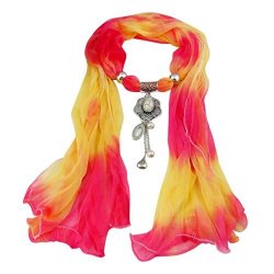 GBSELL Womens Colorful Long Scarf Wraps Soft Scarves With Jewelry Pendant Hot Pink