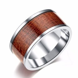 Inspired Wood Inlay 316L Stainless Steel Band. Ring Size 11 V And A Half