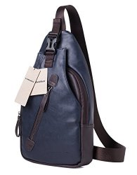 Large Genbagbar Leather Cross Body Chest Bag Shoulder Backpack Travel Rucksack Sling Bag Navy
