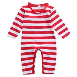 Baby Boys Girls Christmas Long Sleeve Red White Striped Snowman Romper 70 3-6M Red