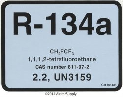 R-134 R134A TETRAFLUROROETHANE Refrigerant Labels 04134 Color Coded Refrigerant Id Labels