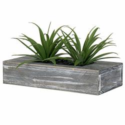Mygift Artificial Grass Plants In Rustic Gray Wood Planter Box