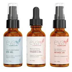 Eva Naturals Facelift In A Bottle - 3-IN-1 Anti-aging Set With Retinol Serum Vitamin C Serum And Eye Gel - Formulated To Reduce Wrinkles