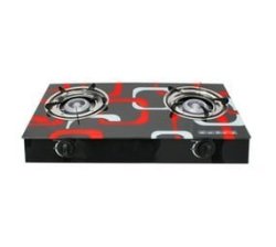 Two Burner Auto-ignition Tempered Glass Panel Gas Stove - Red Square Edition