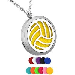 Hooami Aromatherapy Essential Oil Diffuser Necklace Stainless Steel Volleyball Locket Pendant Jewelry 12 Refill Pads