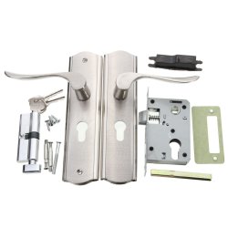 Polished Door Handle Front Back Lever Lock Cylinder Dual Latch With Keys