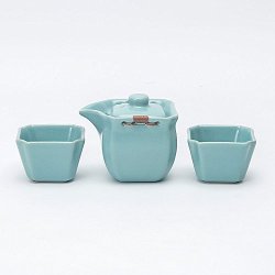 100% handmade chinese kungfu tea set Porcelain teapot/Gaiwan & Porcelain teacups Newchinaroad Ru ware petal shaped tea set Sky blue 3pcs