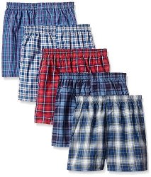 Fruit Of The Loom Boys' Woven Boxer Exposed And Covered Waistband Pack Of 5 Assorted SMALL 6-8