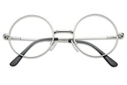 Round 50MM Clear Lens Metal Wire Frame UV400 Non Prescription Eye Fashion Glasses Silver Clear