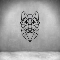 Geometric Wolf Line Drawing - Matt Silver L 790X H 680MM