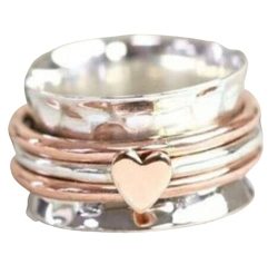 Meditation Heart Spinner Ring For Women 925 Sterling Silver Spinner Ring For Women And Girls For Gift Fidget Ring Anxiety Ring Worry Ring