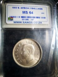 1952 Union Of South Africa Silver 2 Shillings - MS64