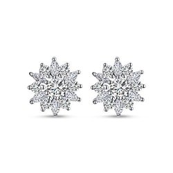 TINYSAND 925 Sterling Silver Clear Cubic Zirconia Winter Snowflake Flower Elegant Ear Stud Earrings