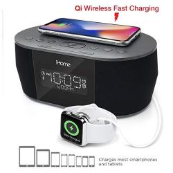 Ihome IBTW38 Alarm Clock Bluetooth Stereo With Lightning Iphone Qi Wireless Charging Dock Station For Iphone XS XS Max Xr X Iphone 8 7 6 Plus