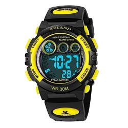 Azland Boys Watches Sports Watch Digital Watch Features Night-light Swim Frozen Waterproof Yellow