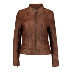 Women's Elba Waxed-brown Leather Jacket - - 3XL