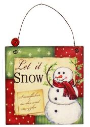Let It Snow Wooden Plaque Hanger With Bell