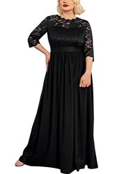 Miusol Women's Formal Floral Lace Chiffon Plus Size Wedding Maxi Dress 4X-LARGE Black