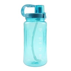 1L 1.5L 2L Sports Water Bottles High Capacity Portable Wide Mouth Big Plastic Bottle Leakproof Space Cup Bpa Free Travel Mugs With Scale Straw Strap For