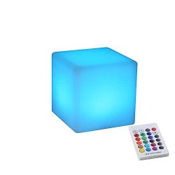 Blueye 8" LED Color Changing Cube Light Rechargeable Mood Lamp With Remote 16 Rgb Colors Nursery Kid Stool Ideal Decorative Lighting For Home Party