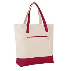 Set Of 4 - Heavy Canvas Large Size Fancy Zippered 12OZ.TRAVEL Tote Bags Canvas Tote Bags By Bagzdepot Red