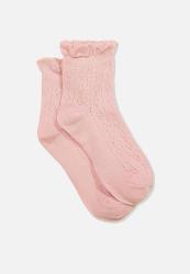 Cotton On Fancy Quarter Crew Socks - Ash Rose Pointelle