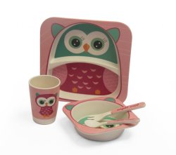 Nuovo Kids 5PCS Bamboo Dining Set - Big Owl