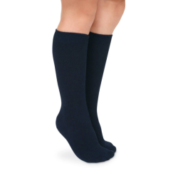 Seamless Cotton Knee High Socks - Navy - Large